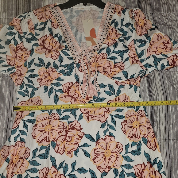 SunnySpirit Floral Boho Maxi Dress V-Neck Balloon Sleeve Tassel Size L - Picture 10 of 14